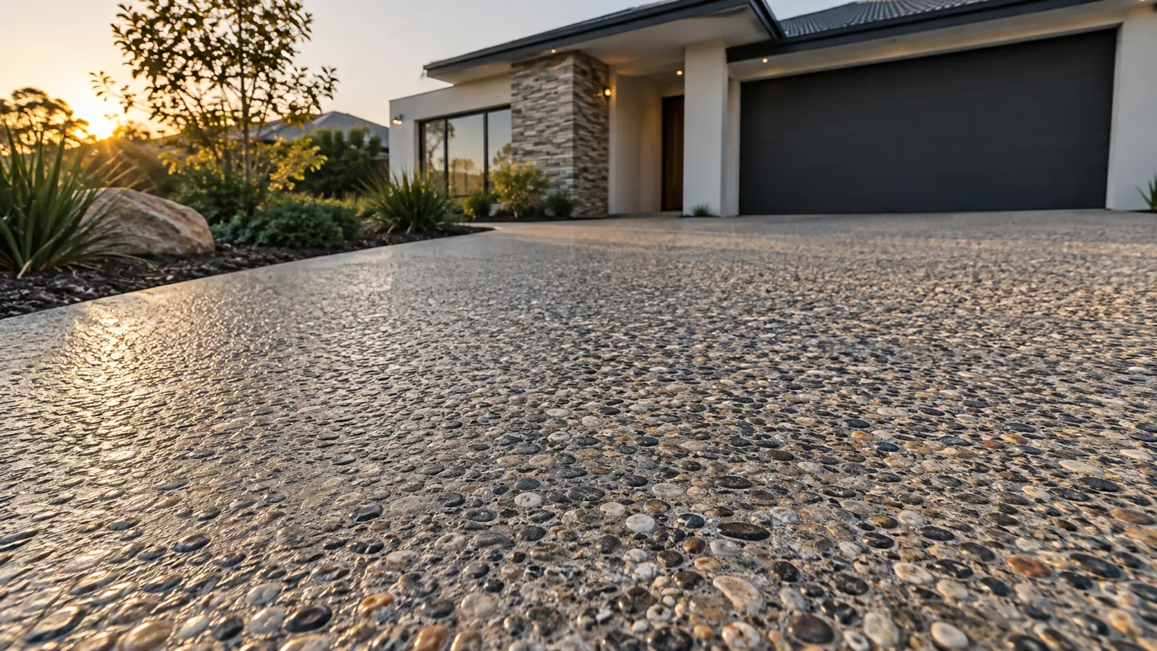 An exposed aggregate driveway