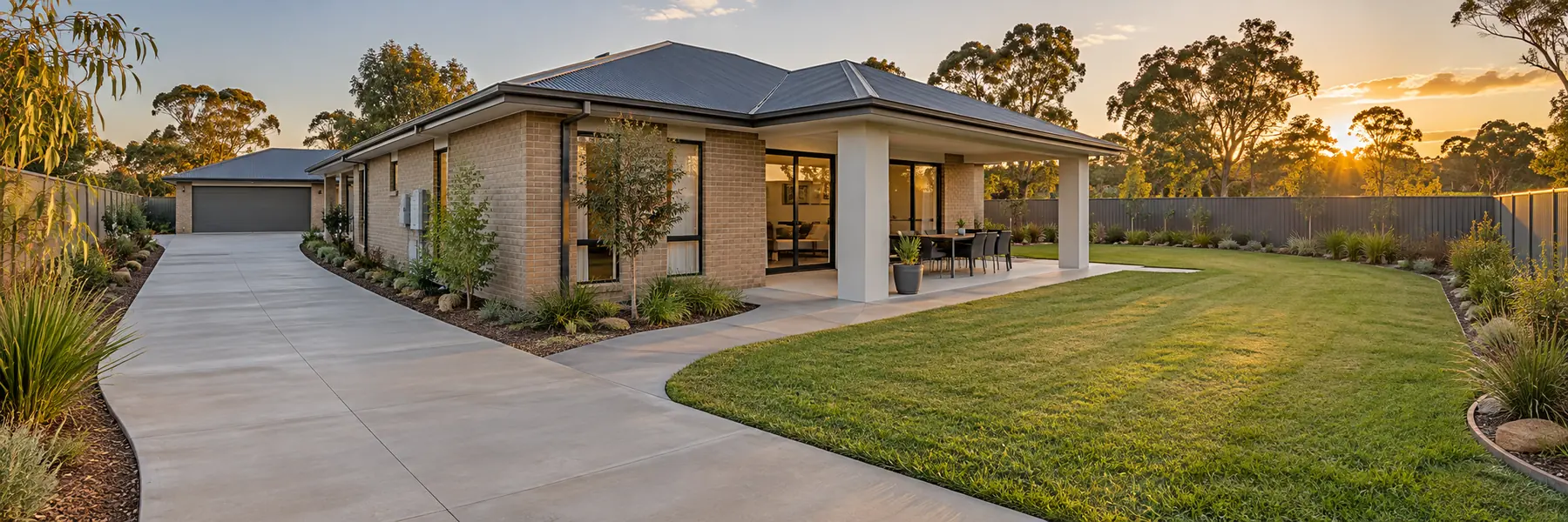 A finished concrete job in front of a house