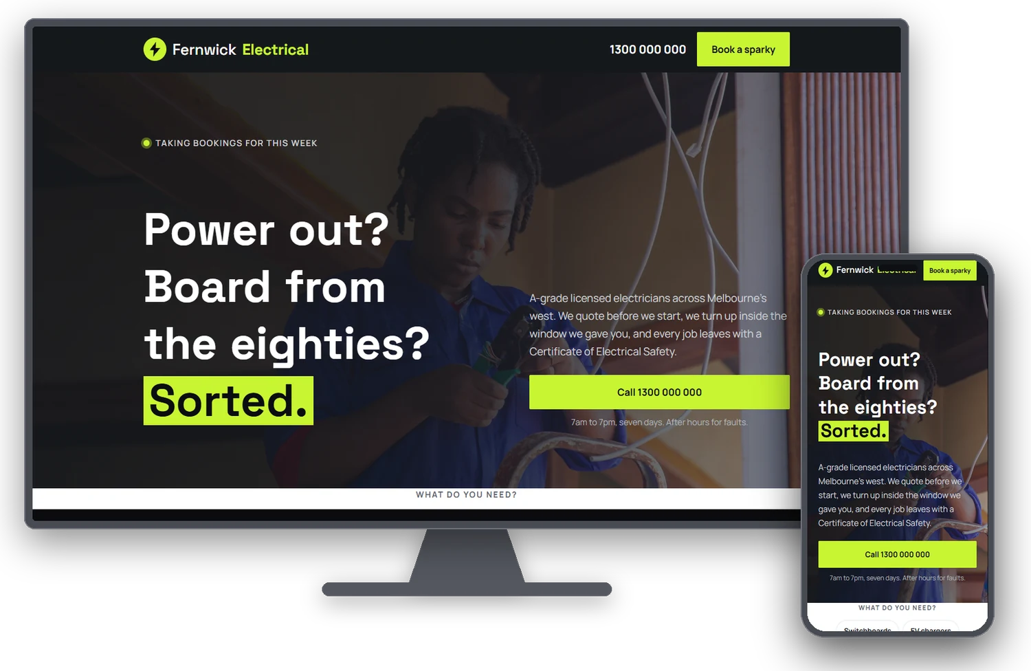 Fernwick Electrical website shown on a desktop monitor and mobile phone