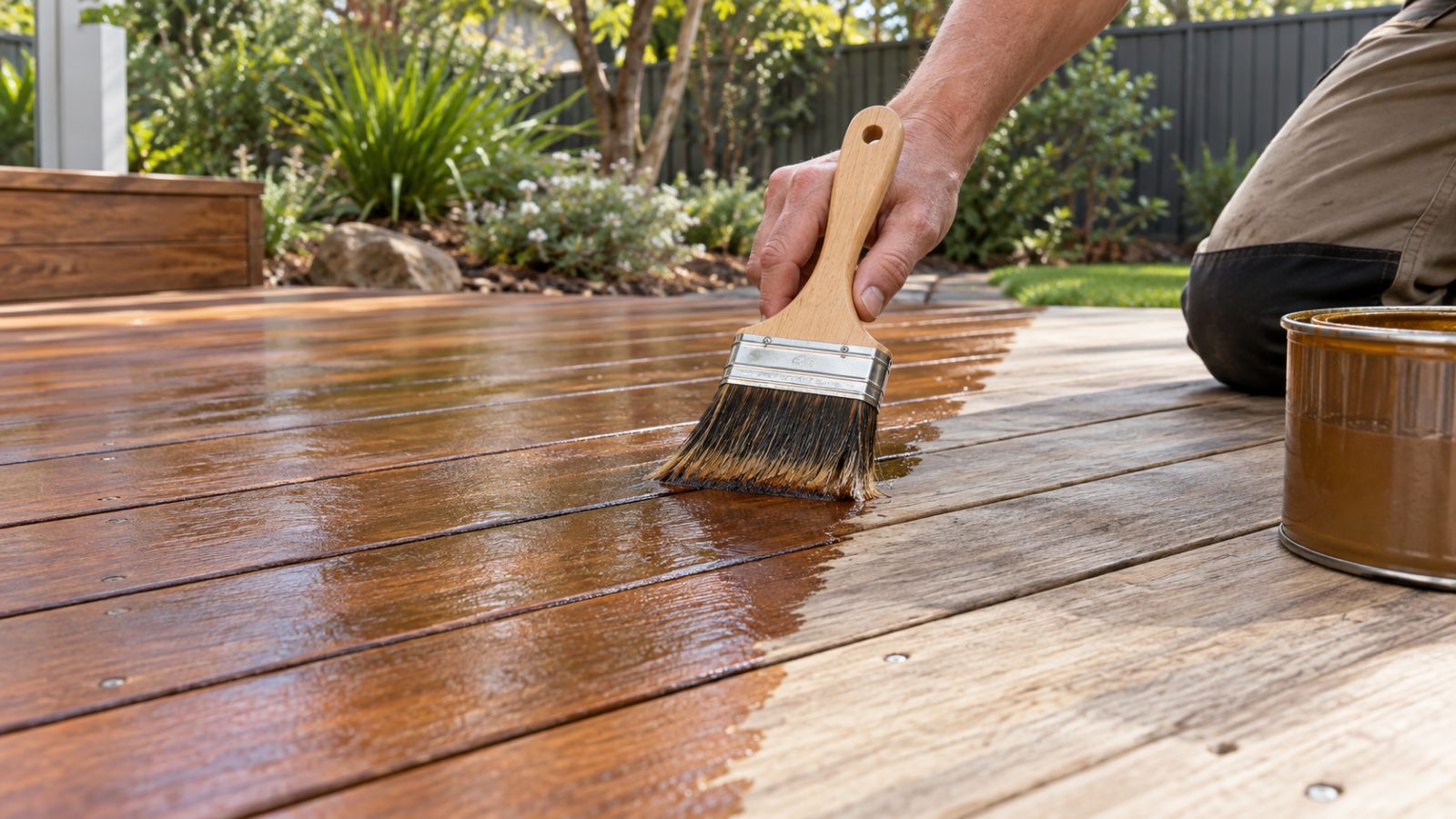 Oiling a timber deck