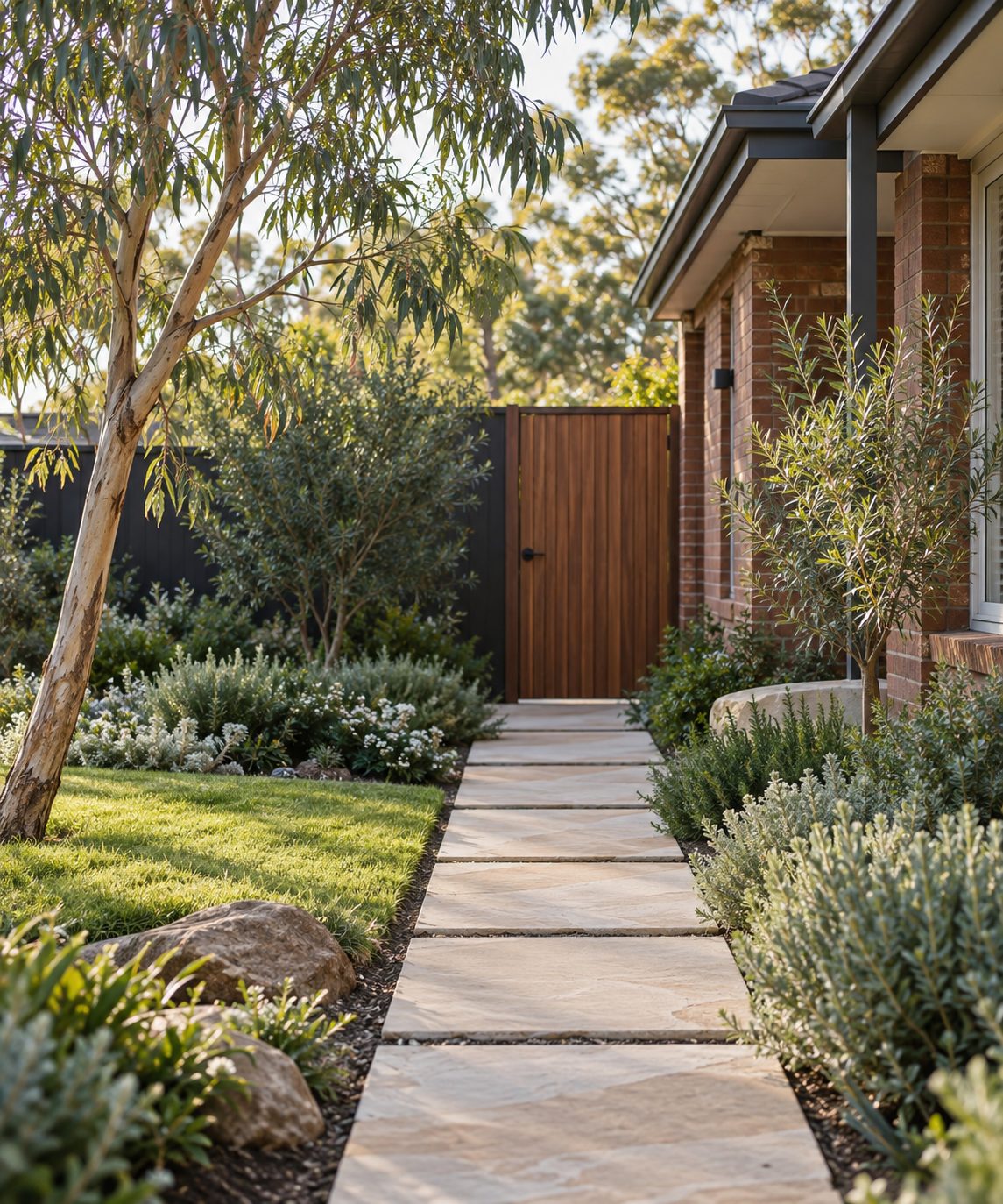 Garden path leading to a gate