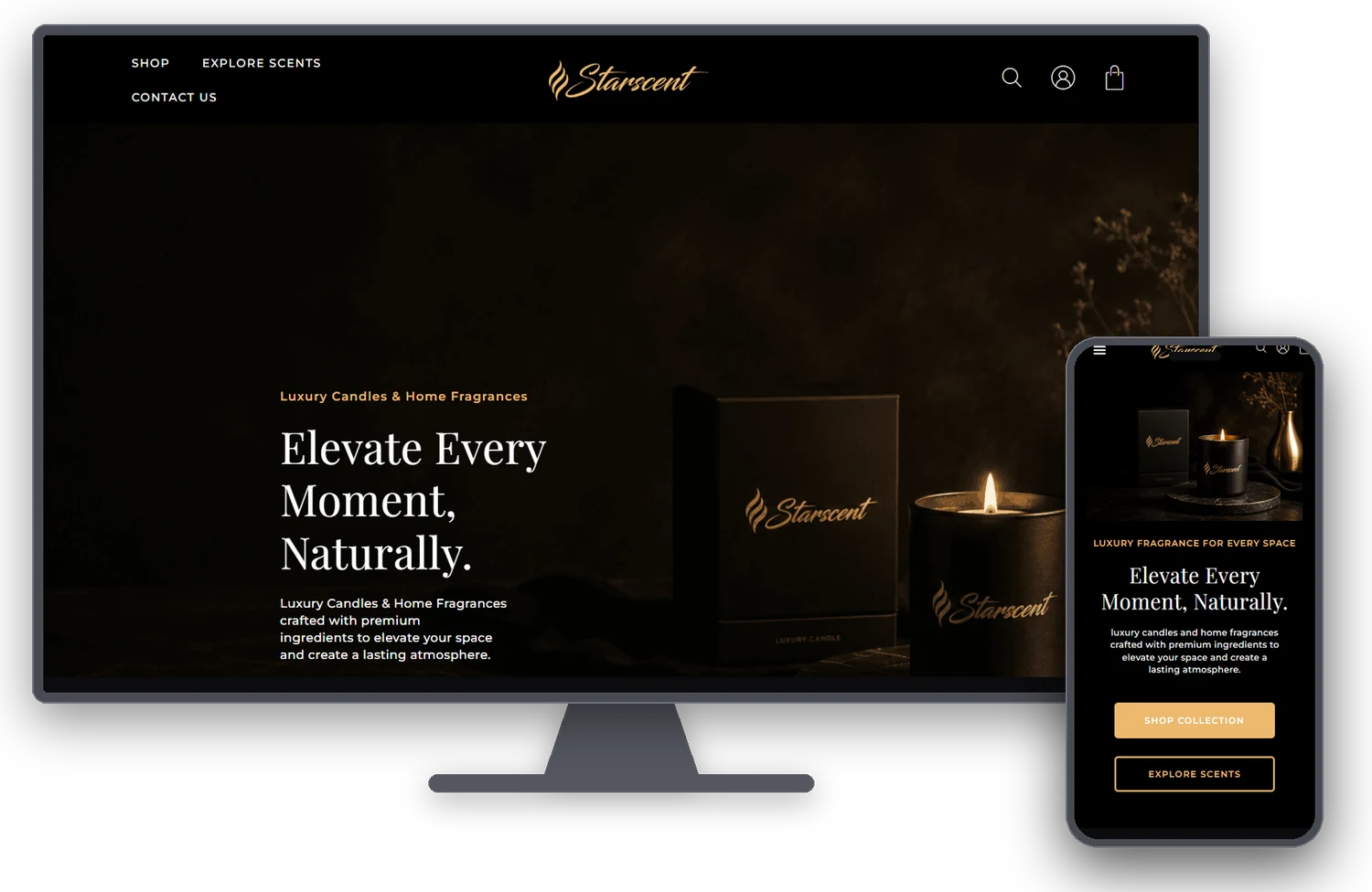 Starscent website shown on a desktop monitor and mobile phone