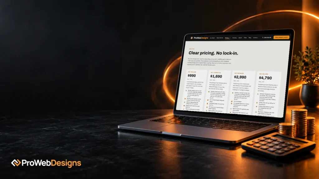 Laptop showing the ProWebDesigns pricing page
