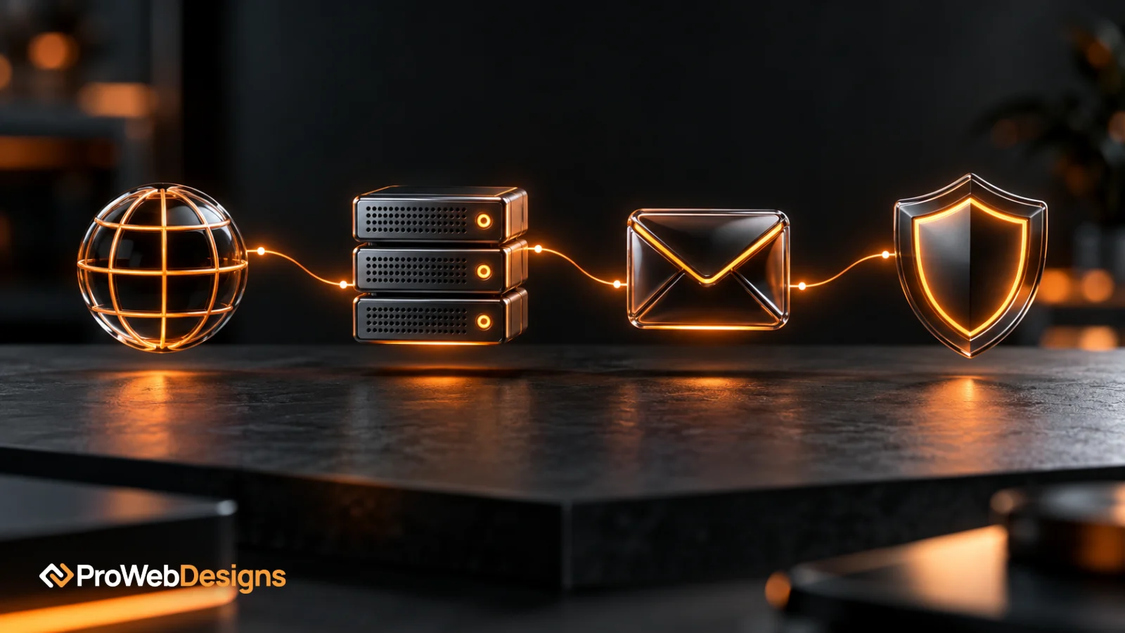 Domain, hosting, email and security icons representing website running costs