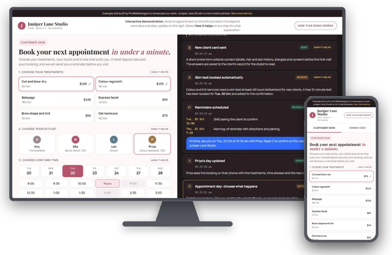 Juniper Lane Studio salon booking automation example